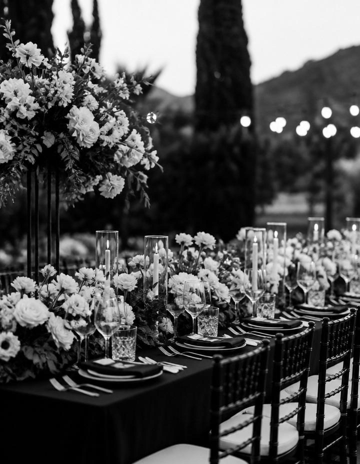 Elegant wedding banquet tablescape by Apex Catering