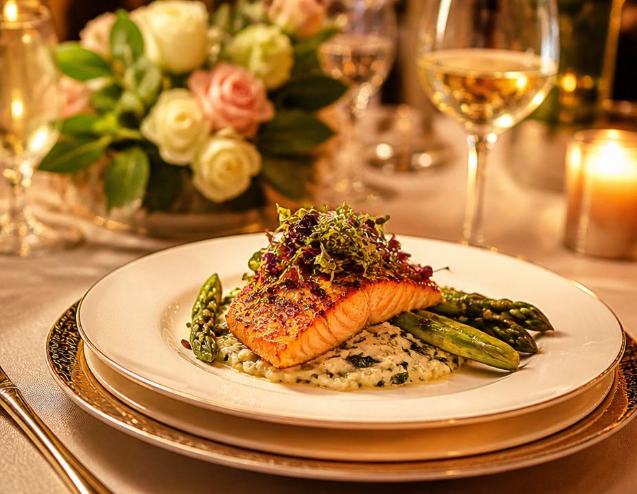 Beautifully plated gourmet catering dish